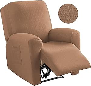 LavishCover 4Pcs Washable Recliner Chair Covers, Elastic Slip Covers for Recliners with Arms, Stretch Recliner Couch Cover, Soft Recliner Slipcovers with Storage Pocket (Brown, Recliner)