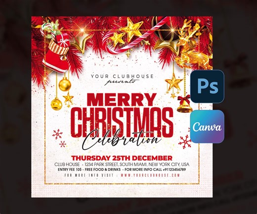 Christmas Holiday Flyer Canva Template | Editable Winter Printable Event Design - Etsy Australia