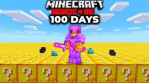 I survived 100 days in a lucky block superflat world in hardcore Minecraft