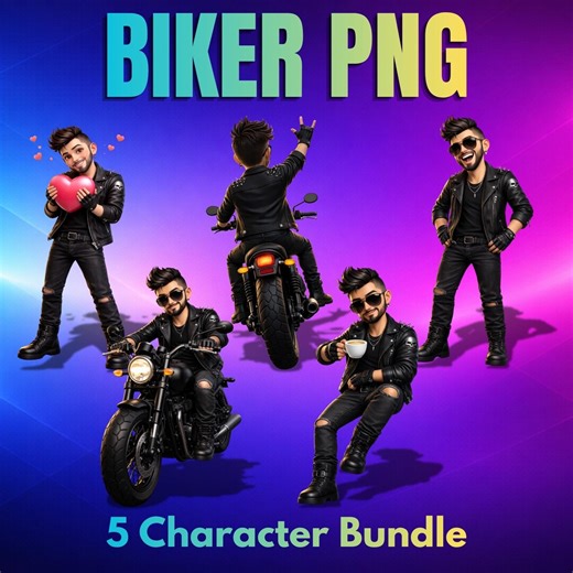 Biker PNG – Cartoon Clipart Character Bundle, 5 Full Body Digital Download - Etsy