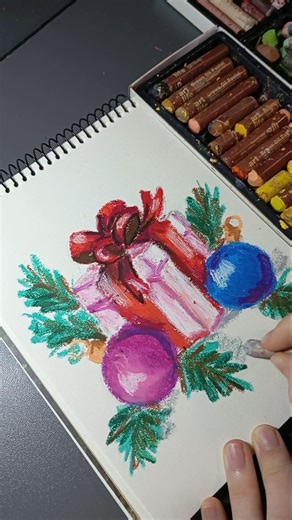 New Year's card with oil pastels tutorial #christmas
