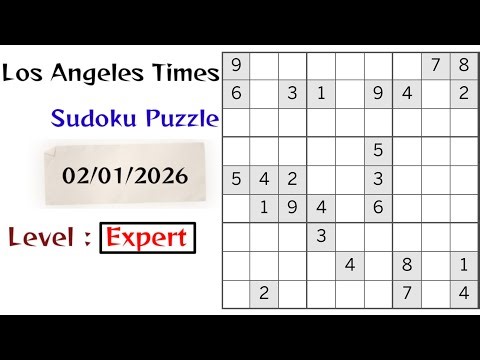 Sudoku solution – Los Angeles Times 02 January 2026 Expert Level | sudoku khelne ka tarika #sudoku