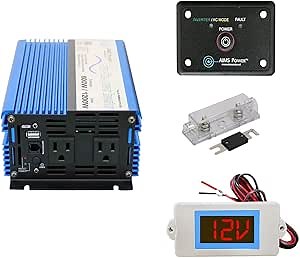 AIMS Power 600 Watt Pure Sine Inverter 12 Volt DC to 120 Volt AC Includes Remote, Fuse Kit, and Battery Volt Meter
