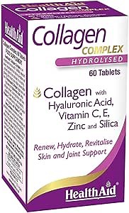 HealthAid Marine Collagen Complex – Hydrolyzed Collagen with Hyaluronic Acid, Vitamin C, E & Zinc – Supports Skin Hydration, Elasticity & Healthy-Looking Skin – 60 Tablets (2 Daily)*