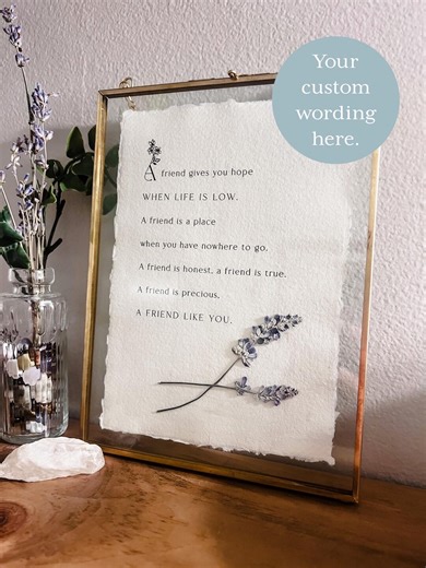 Custom Quote Print on Handmade Paper, Custom Quote Print, Pressed Flower, Lyrics Print, Poem Print - Etsy