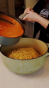 'Dinner 3 of my $20 Dollar Tree dinner series: Pasta in a Rosatella Sauce! I made a creamy roux with oil, flour, milk, and Parmesan, then added a can of garlic herb pasta sauce to make it rich and velvety. It’s kind of like a cross between Alfredo and marinara—and way better than you’d expect from budget ingredients. I used spaghetti, but any pasta works. Finish it with a little extra Parmesan on top and you’ve got a dinner that feels a lot fancier than it is. Pasta in a Rosatella Sauce 1 box sp