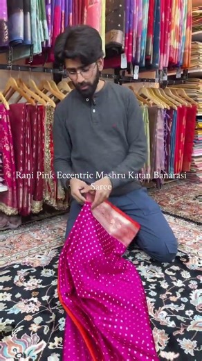 Eccentric Rani Pink Shade Mashru Katan Silk Banarasi Saree in Traditional Buti Weave Add Ons-