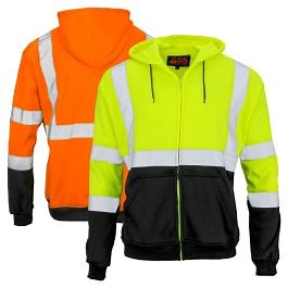 7003/7004 Class 3 HiVis Black Bottom Full-Zip Hoodie Sweatshirt