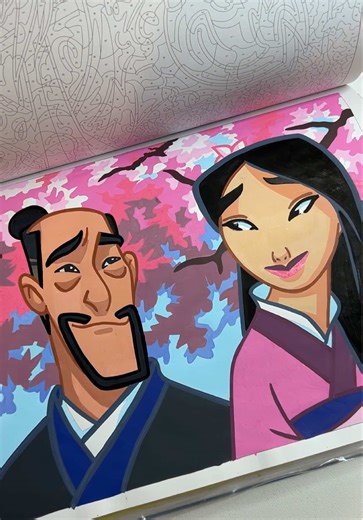 Mulan e Fa Zhou 🇨🇳🌷👫🏽 #mulan #color #coloriagesmysteres #disney #arttherapie