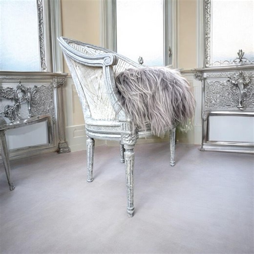 Handmade French Louis XVI Chair: Shabby Chic Silver Chair With Fur Cushion - Etsy