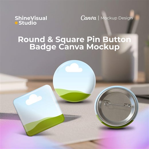 Round & Square Pin Button Badge Mockup Canva | Editable Button Mockup | Badge Pin Mockup | Branding Merchandise - Etsy UK