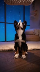 baby in a suspended macrame cradle and a black puppy #puppy #cute #baby #beautifuldog #fun #trend