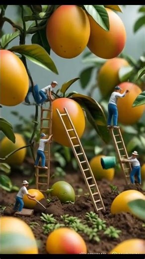 tiny mango farm! Watch these miniature farmers harvest giant mangoes in a magical micro world.