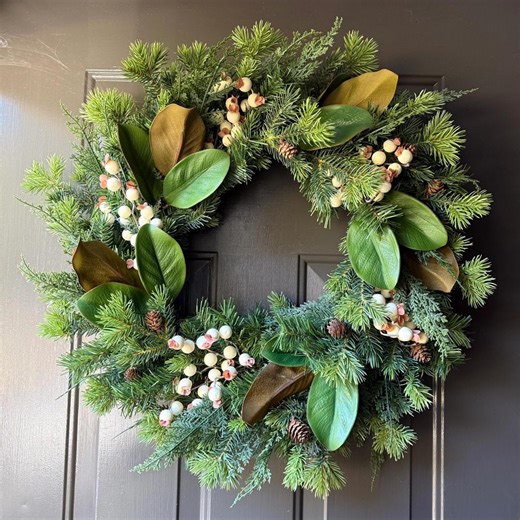 Handmade Evergreen & Magnolia Wreath: Luxury Year-round Door Decor - Etsy