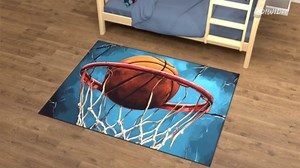 Basketball Rug for Boys Bedroom - Basketball Hoop Sports Rugs, Sports Theme Boys Room Decor Kids Carpet for Playroom Living Room, 4x5 Feet