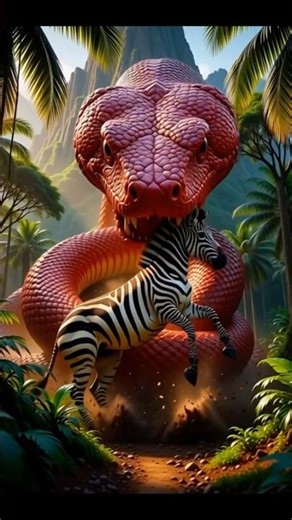 A snake is eating a zebra.#trending#cartoon#ai#viral#animals