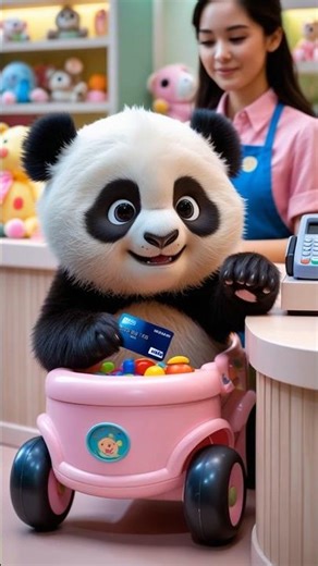 Baby panda shopping a toy car #panda #ai #cartoon #animation