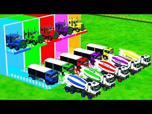 Garage with Colors - ALL MIXER TRUCK WITH DOUBLE FLATBED TRAILER TRUCK, DAF, MAN, PETERBILT - FS22