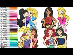 Barbie and Friends Makeover as Disney Princess Coloring Compilation Snow White Aurora Ariel Moana