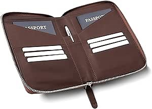 Full Grain Leather Family Passport Holder for 4 Passports - RFID Passport Holder and Travel Document Organizer - Large Leather Travel Wallet for Families - Brown