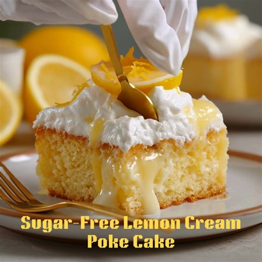 🍋🍰 Sugar-Free Lemon Cream Poke Cake 🍋 Bright, creamy, tangy lemon delight with luscious filling pockets—zero sugar! 📝 Ingredients Cake 1 ½ cups almond flour ¼ cup coconut flour ½ cup allulose 1 tsp baking powder 3 large eggs ½ cup unsweetened almond milk ¼ cup melted butter 2 tsp lemon zest 2 tbsp lemon juice Lemon Cream Filling ½ cup heavy cream ¼ cup powdered allulose 2 tbsp lemon juice Topping 1 cup sugar-free whipped cream Extra lemon zest 👩‍🍳 Steps to Create Preheat oven to 350°F. Gre