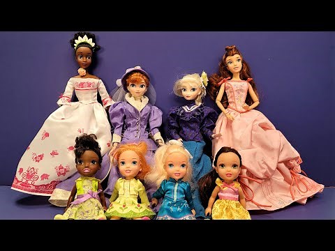 Fashion show ! Elsa & Anna toddlers & their friends - Barbie dolls - dresses - gowns