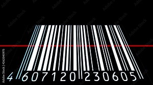 Barcode scanner. Barcode chaos. Animated background. Sequence of fast changing labels digits as looping retail animation.