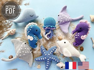 Crochet Sea Animals Pattern: Sea Horse, Jellyfish, Beluga and More, (PDF, English, French) - Etsy