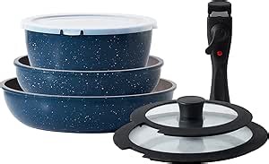 ROCKURWOK Ceramic Pots and Pans Non Stick with Removable Handle, Nonstick Kitchen Cookware Sets,Healthy Cookware Set, RV Cookware Set, Dishwasher Safe, PFAS&PFOA&PTFE Free (7PCS,Sapphire Blue)