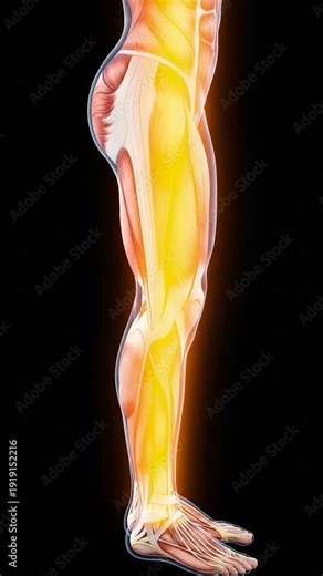 3D medical illustration of sciatic nerve pain radiating from lower back through leg showing sciatica neuropathy and nerve inflammation concept for healthcare diagnosis and orthopedic education
