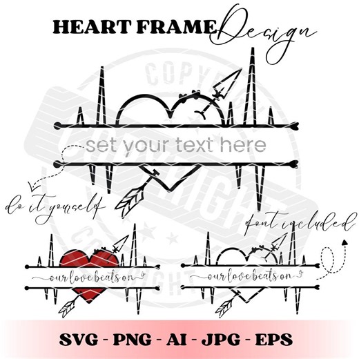Heart Frame SVG | Heartbeat Frame Clipart | Valentine Heart Frame PNG | Love Frame SVG Cut Files for Cricut Silhouette - Etsy