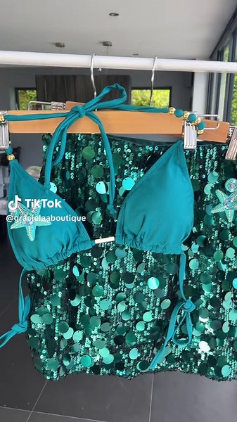 Teal Starfish Bikini & Skirt for Beach Days