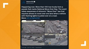 Keep an eye out for this parade! More than 100 tow trucks formed a convoy to raise awareness for National Move Over Day