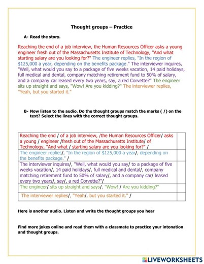 Thought groups practice worksheet