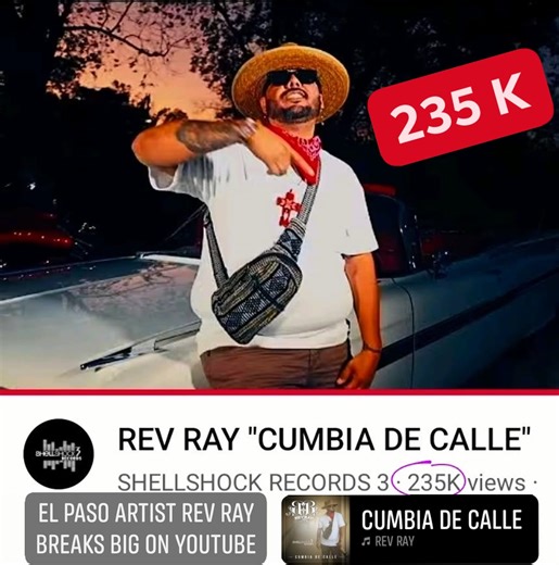 EL PASO TEJANO ARTIST REV RAY BREAKS BIG WITH "CUMBIA DE CALLE" Just a few days after release, the video for "Cumbia de Calle" by recording artist REV RAY is clearly a tremendous hit, with more than 230,000 views on YouTube. REV RAY recently moved to San Antonio from El Paso, and along with his belongings, he brought a wonderful cumbia style between Wepa Cumbia, Tejano, and Fabulosos Cadillacs, which explains the widespread success in the United States as well as in Mexico and South America. Spe