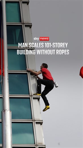 American climber Alex Honnold has scaled one of the world's tallest buildings without a rope or protective equipment. #skynews #alexhonnold #taipei101 | Sky News