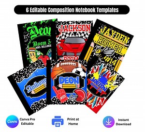 Boys' Composition Notebook Covers: 6 Editable Canva Templates (digital Download) - Etsy