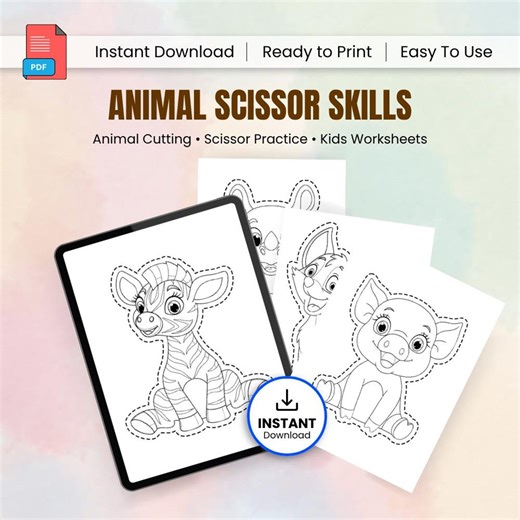 Animal Scissor Skills Worksheets, Cutting Practice Printable PDF, Preschool Fine Motor Activity Kids Learning Sheets - Etsy