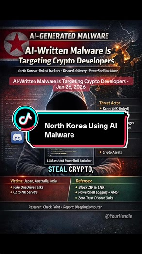 North Korean–linked hackers are now using AI-assisted malware to target blockchain and crypto developers. Security researchers uncovered a Discord-based attack delivering ZIP files with LLM-written PowerShell backdoors designed to steal API keys, wallet credentials, and cryptocurrency. This campaign—attributed to the Konni group—shows how AI is accelerating cybercrime workflows and lowering the barrier to advanced malware development.