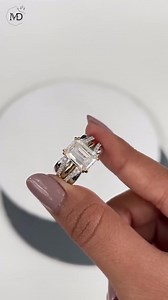 4.25ct Emerald Cut Moissanite Engagement Ring With Wedding Band, Ring Enhancer and Wrap Guard, Two Tone Gold Rings, Vintage Bridal Ring Set - Etsy