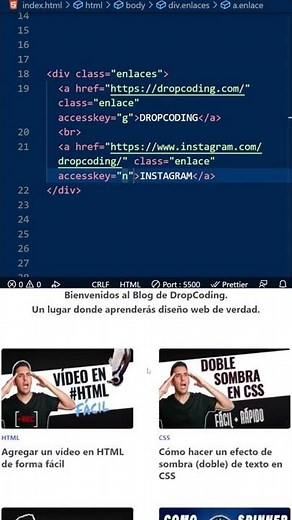 Como crear tus propios Atajos de teclado en HTML #shorts