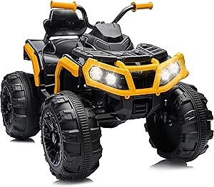 Kids ATV 4 Wheeler, 24V Electric ATV Ride On Toy for Big Kids, 400W Motor, LED Lights - Yellow