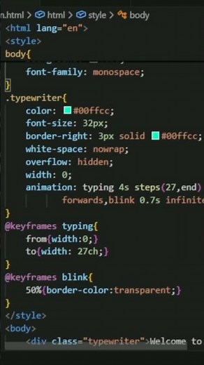 Typewriter Text Animation in HTML and CSS