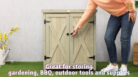 HABAU Outdoor Patio Storage Cabinet with Shelves & Metal-Tabletop, Garden Potting Bench Table, Wooden Planting Work Station