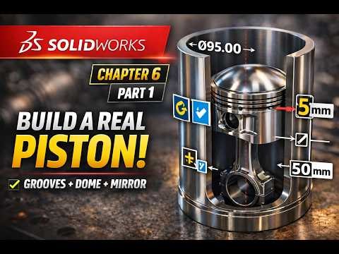Build a Real Piston in SolidWorks (Grooves + Dome + Mirror) — Chapter 6 Part 1