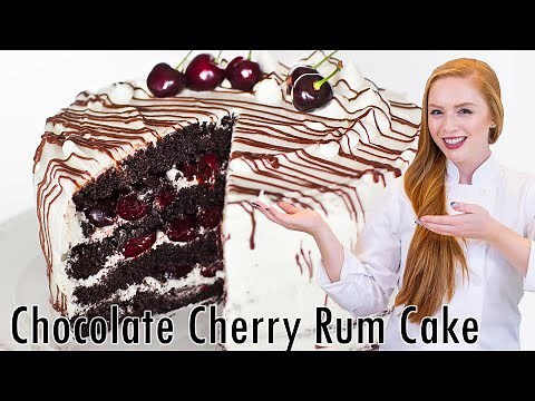 Chocolate Cherry Rum Cake with Meringue Buttercream - with rum-soaked cherries!!