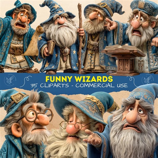 Wizards Clipart, Cute Cartoon Magic Characters for Scrapbooking, Whimsical Wizard Characters, Silly Magic People PNG - Etsy