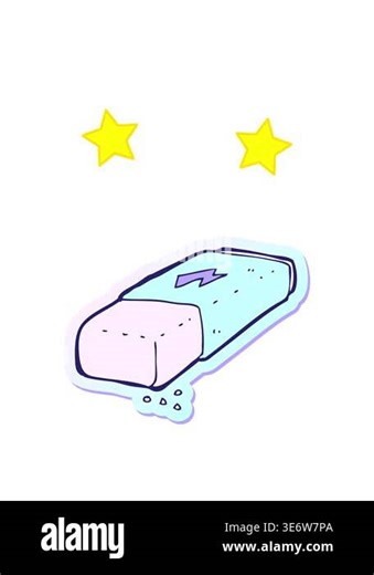 spinning stars animation of sticker of a cartoon pencil eraser Stock Video Footage - Alamy