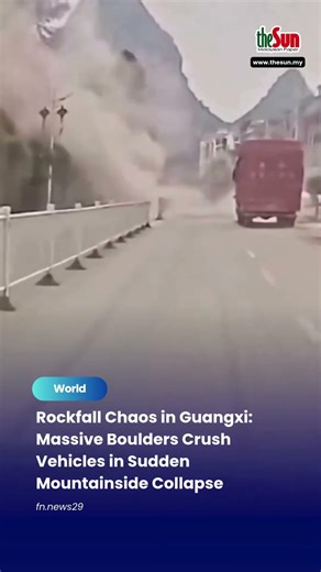 Rockfall Chaos in Guangxi: Massive Boulders Crush Vehicles in Sudden Mountainside Collapse