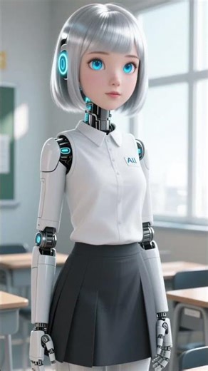 AI Robot Girl Megha Studies Humanity in a Classroom Setting.